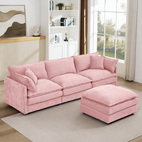 English Elm Modular Cloud Sectional Sofa Chenille Upholstered L Shaped Design with Movable Ottoman Pink W1359S00079