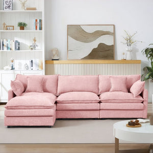 English Elm Modular Cloud Sectional Sofa Chenille Upholstered L Shaped Design with Movable Ottoman Pink W1359S00079