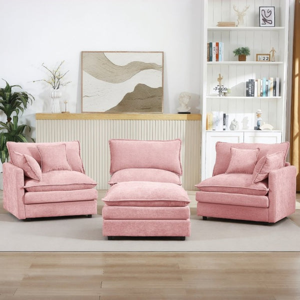 English Elm Modular Cloud Sectional Sofa Chenille Upholstered L Shaped Design with Movable Ottoman Pink W1359S00079