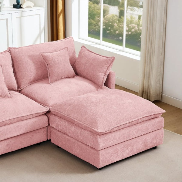 English Elm Modular Cloud Sectional Sofa Chenille Upholstered L Shaped Design with Movable Ottoman Pink W1359S00079