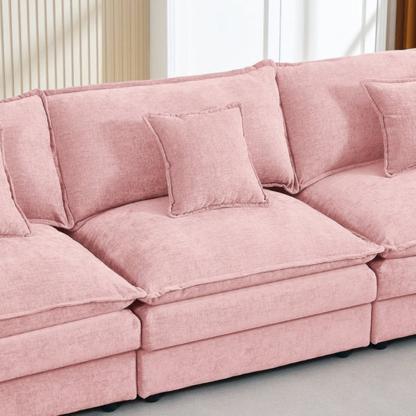English Elm Modular Cloud Sectional Sofa Chenille Upholstered L Shaped Design with Movable Ottoman Pink W1359S00079