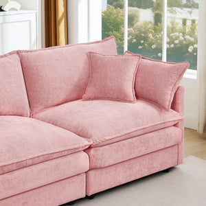 English Elm Modular Cloud Sectional Sofa Chenille Upholstered L Shaped Design with Movable Ottoman Pink W1359S00079