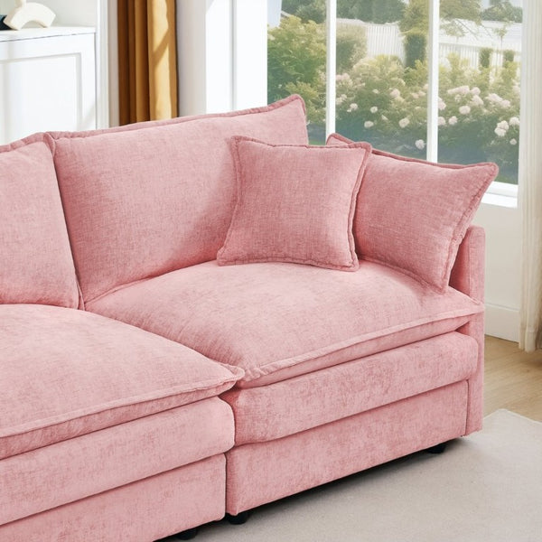 English Elm Modular Cloud Sectional Sofa Chenille Upholstered L Shaped Design with Movable Ottoman Pink W1359S00079