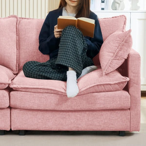 English Elm Modular Cloud Sectional Sofa Chenille Upholstered L Shaped Design with Movable Ottoman Pink W1359S00079