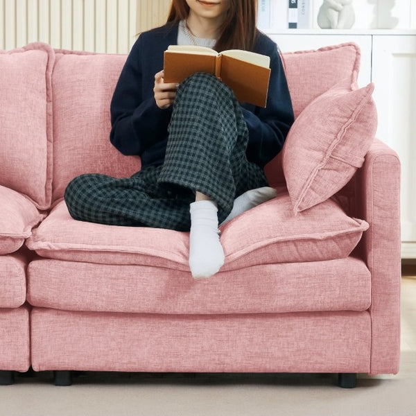 English Elm Modular Cloud Sectional Sofa Chenille Upholstered L Shaped Design with Movable Ottoman Pink W1359S00079