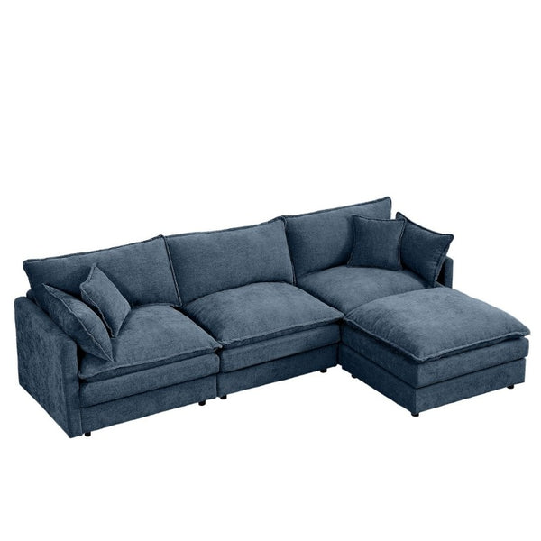 English Elm Modular Cloud Sectional Sofa Chenille Upholstered L Shaped Design with Movable Ottoman Blue W1359S00080