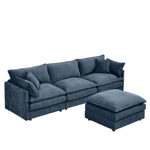 English Elm Modular Cloud Sectional Sofa Chenille Upholstered L Shaped Design with Movable Ottoman Blue W1359S00080