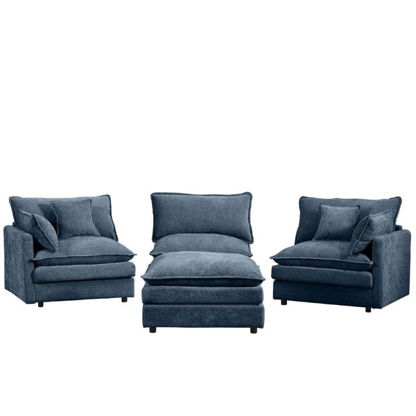 English Elm Modular Cloud Sectional Sofa Chenille Upholstered L Shaped Design with Movable Ottoman Blue W1359S00080