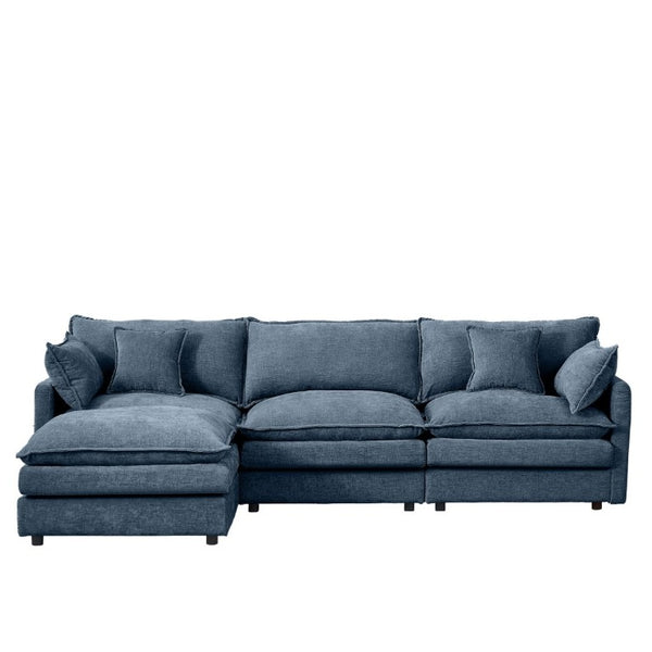 English Elm Modular Cloud Sectional Sofa Chenille Upholstered L Shaped Design with Movable Ottoman Blue W1359S00080