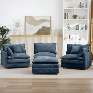 English Elm Modular Cloud Sectional Sofa Chenille Upholstered L Shaped Design with Movable Ottoman Blue W1359S00080