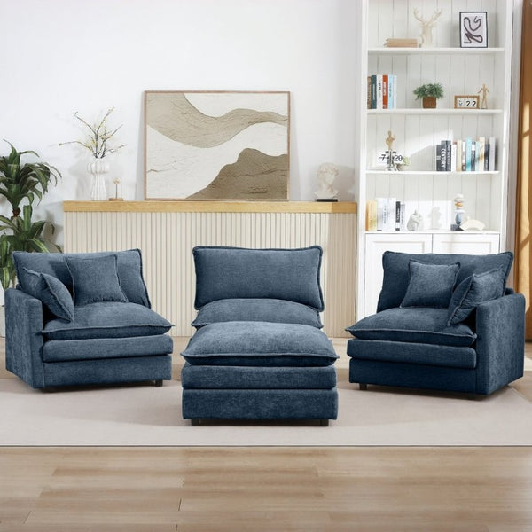 English Elm Modular Cloud Sectional Sofa Chenille Upholstered L Shaped Design with Movable Ottoman Blue W1359S00080