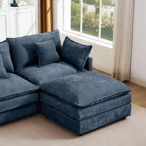 English Elm Modular Cloud Sectional Sofa Chenille Upholstered L Shaped Design with Movable Ottoman Blue W1359S00080