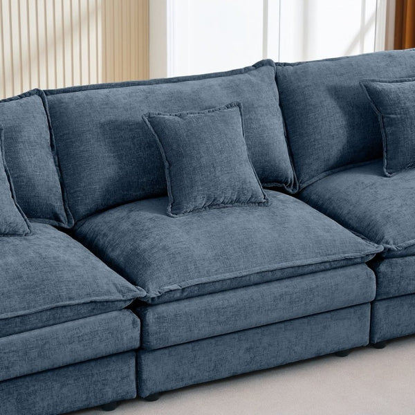 English Elm Modular Cloud Sectional Sofa Chenille Upholstered L Shaped Design with Movable Ottoman Blue W1359S00080