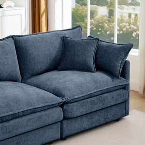English Elm Modular Cloud Sectional Sofa Chenille Upholstered L Shaped Design with Movable Ottoman Blue W1359S00080