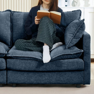 English Elm Modular Cloud Sectional Sofa Chenille Upholstered L Shaped Design with Movable Ottoman Blue W1359S00080