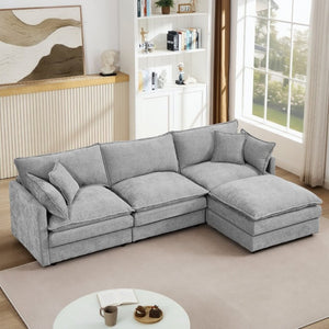 English Elm Modular Cloud Sectional Sofa Chenille Upholstered L Shaped Design with Movable Ottoman Grey W1359S00081