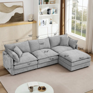 English Elm Modular Cloud Sectional Sofa Chenille Upholstered L Shaped Design with Movable Ottoman Grey W1359S00081