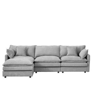 English Elm Modular Cloud Sectional Sofa Chenille Upholstered L Shaped Design with Movable Ottoman Grey W1359S00081