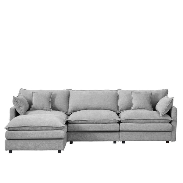 English Elm Modular Cloud Sectional Sofa Chenille Upholstered L Shaped Design with Movable Ottoman Grey W1359S00081