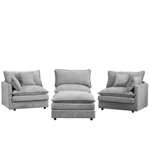 English Elm Modular Cloud Sectional Sofa Chenille Upholstered L Shaped Design with Movable Ottoman Grey W1359S00081