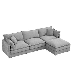 English Elm Modular Cloud Sectional Sofa Chenille Upholstered L Shaped Design with Movable Ottoman Grey W1359S00081