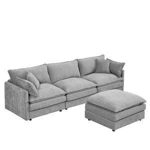English Elm Modular Cloud Sectional Sofa Chenille Upholstered L Shaped Design with Movable Ottoman Grey W1359S00081