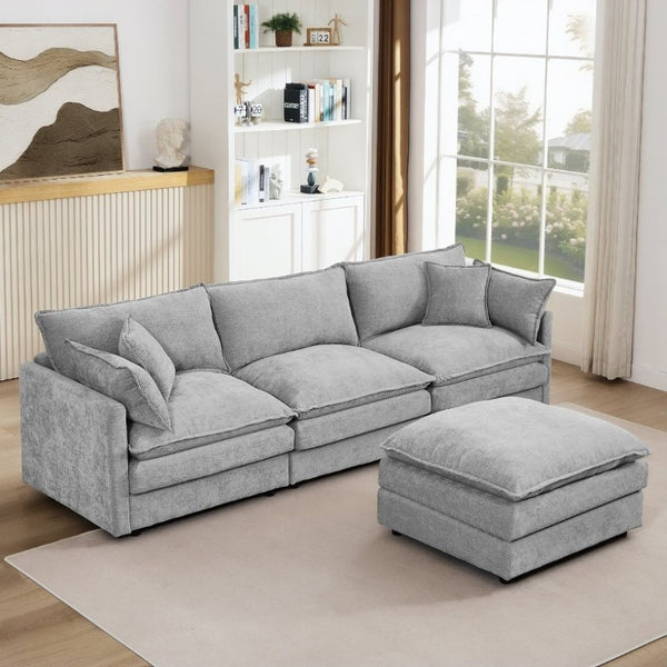 English Elm Modular Cloud Sectional Sofa Chenille Upholstered L Shaped Design with Movable Ottoman Grey W1359S00081