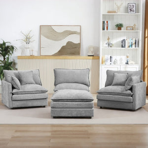 English Elm Modular Cloud Sectional Sofa Chenille Upholstered L Shaped Design with Movable Ottoman Grey W1359S00081