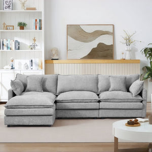 English Elm Modular Cloud Sectional Sofa Chenille Upholstered L Shaped Design with Movable Ottoman Grey W1359S00081