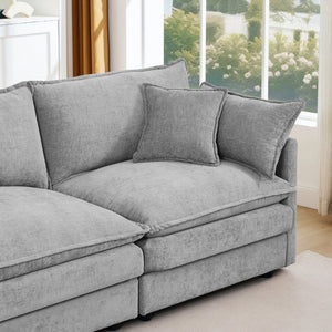 English Elm Modular Cloud Sectional Sofa Chenille Upholstered L Shaped Design with Movable Ottoman Grey W1359S00081