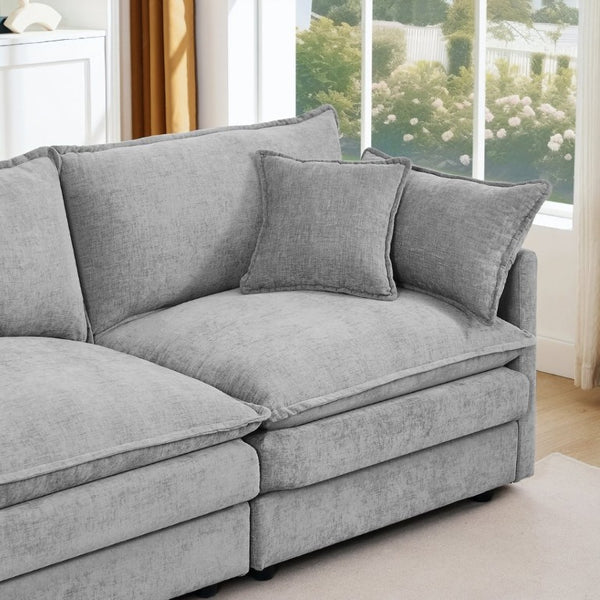 English Elm Modular Cloud Sectional Sofa Chenille Upholstered L Shaped Design with Movable Ottoman Grey W1359S00081