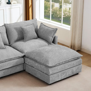 English Elm Modular Cloud Sectional Sofa Chenille Upholstered L Shaped Design with Movable Ottoman Grey W1359S00081