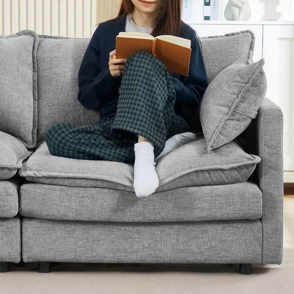 English Elm Modular Cloud Sectional Sofa Chenille Upholstered L Shaped Design with Movable Ottoman Grey W1359S00081