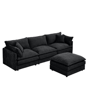 English Elm Modular Cloud Sectional Sofa Chenille Upholstered L Shaped Design with Movable Ottoman Black W1359S00082