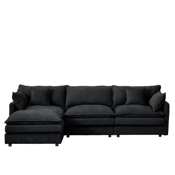 English Elm Modular Cloud Sectional Sofa Chenille Upholstered L Shaped Design with Movable Ottoman Black W1359S00082
