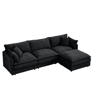 English Elm Modular Cloud Sectional Sofa Chenille Upholstered L Shaped Design with Movable Ottoman Black W1359S00082