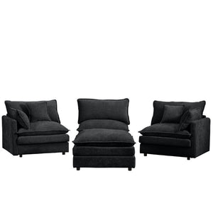 English Elm Modular Cloud Sectional Sofa Chenille Upholstered L Shaped Design with Movable Ottoman Black W1359S00082