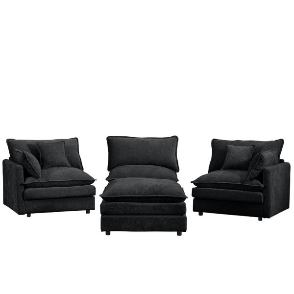 English Elm Modular Cloud Sectional Sofa Chenille Upholstered L Shaped Design with Movable Ottoman Black W1359S00082