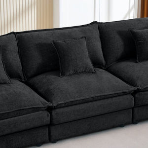English Elm Modular Cloud Sectional Sofa Chenille Upholstered L Shaped Design with Movable Ottoman Black W1359S00082