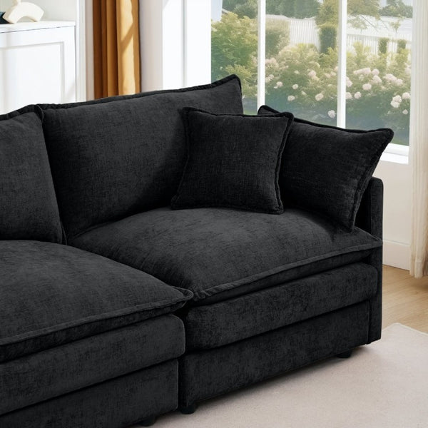 English Elm Modular Cloud Sectional Sofa Chenille Upholstered L Shaped Design with Movable Ottoman Black W1359S00082