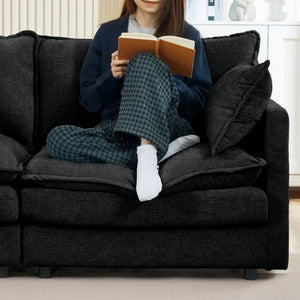 English Elm Modular Cloud Sectional Sofa Chenille Upholstered L Shaped Design with Movable Ottoman Black W1359S00082