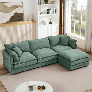 English Elm Modular Cloud Sectional Sofa Chenille Upholstered L Shaped Design with Movable Ottoman Mint Green W1359S00083
