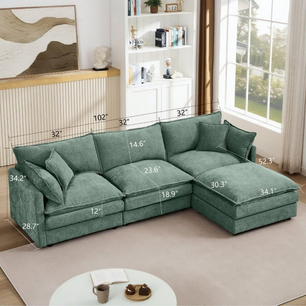 English Elm Modular Cloud Sectional Sofa Chenille Upholstered L Shaped Design with Movable Ottoman Mint Green W1359S00083