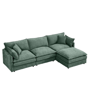 English Elm Modular Cloud Sectional Sofa Chenille Upholstered L Shaped Design with Movable Ottoman Mint Green W1359S00083