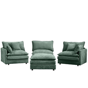 English Elm Modular Cloud Sectional Sofa Chenille Upholstered L Shaped Design with Movable Ottoman Mint Green W1359S00083