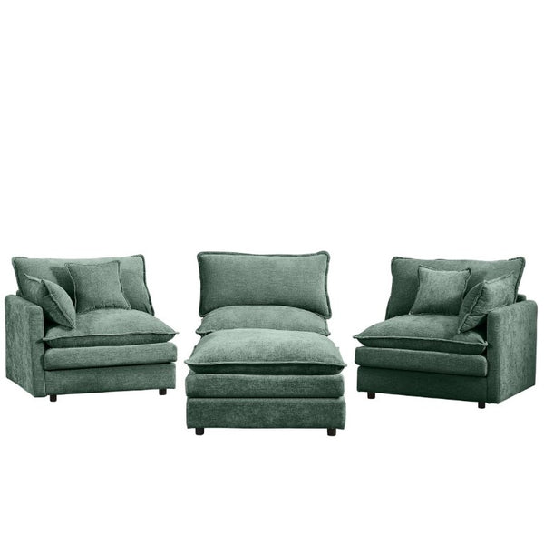 English Elm Modular Cloud Sectional Sofa Chenille Upholstered L Shaped Design with Movable Ottoman Mint Green W1359S00083