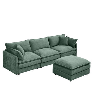 English Elm Modular Cloud Sectional Sofa Chenille Upholstered L Shaped Design with Movable Ottoman Mint Green W1359S00083