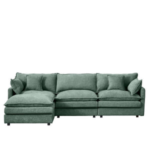 English Elm Modular Cloud Sectional Sofa Chenille Upholstered L Shaped Design with Movable Ottoman Mint Green W1359S00083
