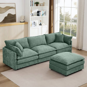 English Elm Modular Cloud Sectional Sofa Chenille Upholstered L Shaped Design with Movable Ottoman Mint Green W1359S00083