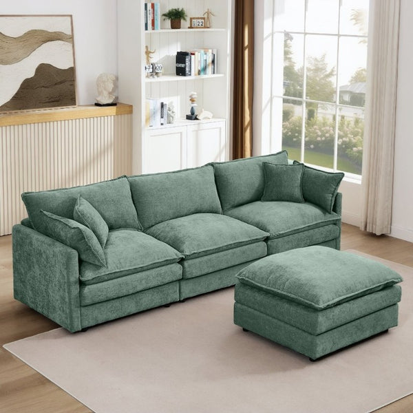 English Elm Modular Cloud Sectional Sofa Chenille Upholstered L Shaped Design with Movable Ottoman Mint Green W1359S00083